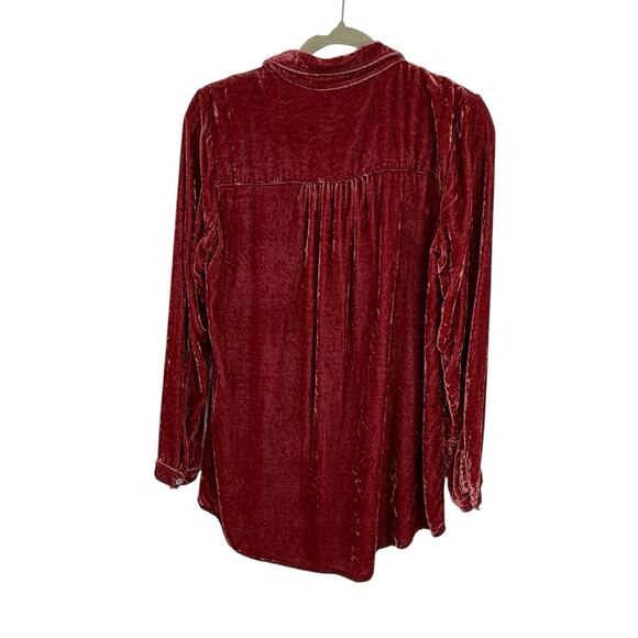 J Jill Small Silk Blend Crushed Velvet Button Up Top Lt. Burgundy Romantic Y2K - Picture 3 of 11